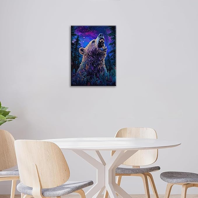 Bear Forest Wall Art Canvas Fantastic Animal Wall Decor Prints Framed Painting Pictures Gifts Artwork for Bathroom Kitchen 12"x16"-PawvioPets