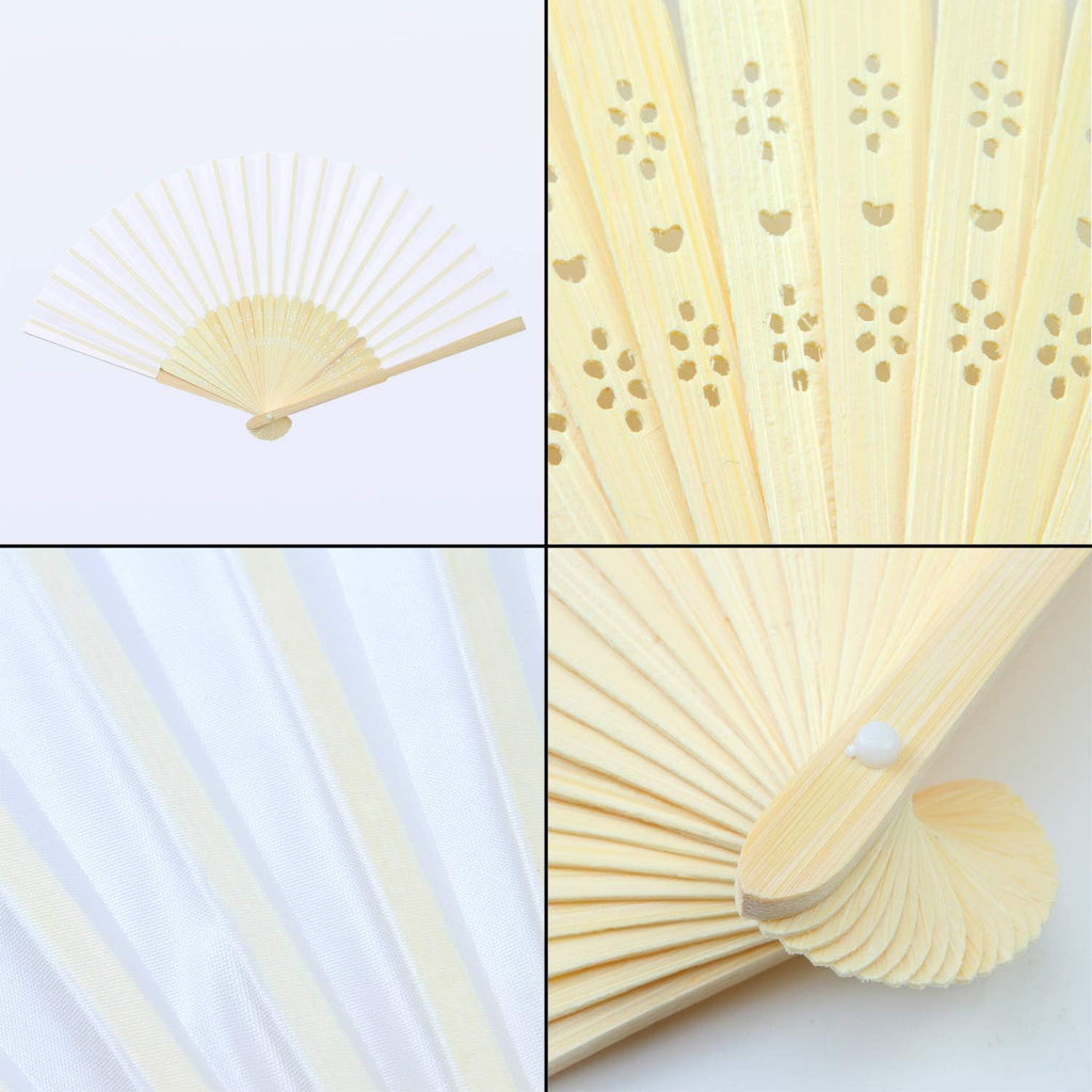 Aneco 18 Pieces White Handheld Cloth and Bamboo Folding Fans for Wedding Decoration, Church Gifts, Party Favors, DIY Decoration