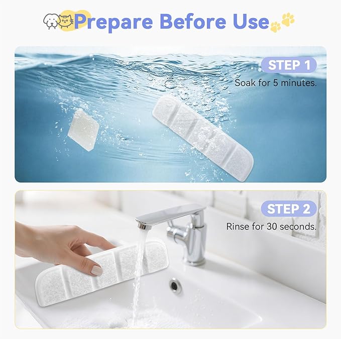 12 Pack Replacement Filter for SIBAYS & Kastty 355oz / 2.8Gal / 10.5L Large Dog Water Fountain, Coconut Shell Activated Carbon Pet Water Fountain Filters with 12 Pack Sponges-PawvioPets