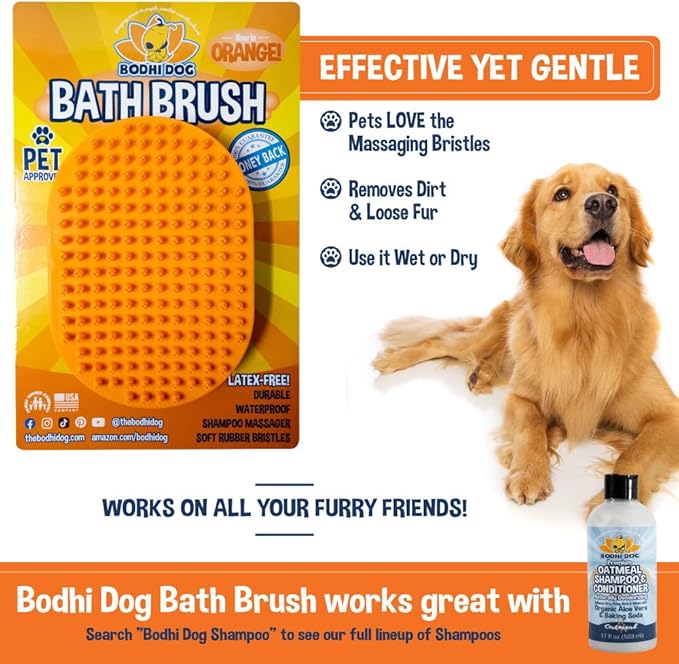 Bodhi Dog Shampoo Brush - Pet Grooming & Bath Supplies for Dogs and Cats - Bath Brush for Long & Short Hair - Premium Scrubber for Shower, Bathing & Massage (One Pack, Orange)-PawvioPets