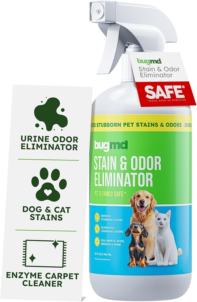 BugMD Enzyme Cleaner for Dog & Cat Urine | Pet Stain and Odor Remover for Carpet & Home | Unscented Urine Destroyer & Deodorizer-PawvioPets