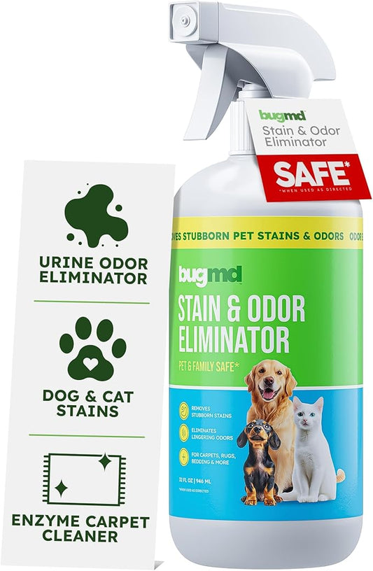 BugMD Enzyme Cleaner for Dog & Cat Urine | Pet Stain and Odor Remover for Carpet & Home | Unscented Urine Destroyer & Deodorizer-PawvioPets