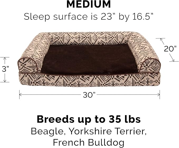 FurHaven Soft, Orthopedic Foam Sofa Dog Bed with Washable & Removable Cover - Plush/Woven - Desert Brown, Dogs Up to 35 lbs - Medium-PawvioPets