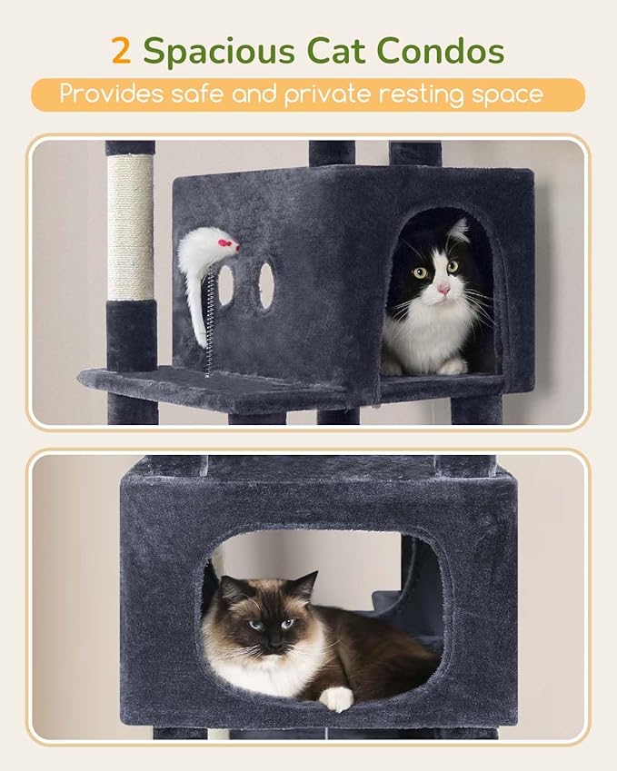 Globlazer Large Cat Tree Tower Condo, 80in Tall Cat Tree for Multiple Indoor Cats Large Adult, XXL Big Cat Climbing Tower with Cat Caves, Sisal Scratching Posts, Top Perches, Hammock, S80B, Dark Gray-PawvioPets