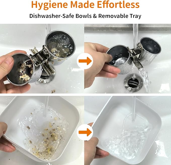 Bird Desktop Training Stand with Detachable Stainless Steel Double Bowls Feeder-Portable Bird Perches Stand with Detachable Base for Parakeets, Lovebirds&Medium-Sized Birds, Parakeet Cage Accessories-PawvioPets