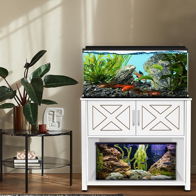 40 Gallon Tank Stand with Cabinet and Power Outlets, Heavy Duty Metal Aquarium Stand for 40-50 Gallon Breeder Tank, Turtle Tank, Double Terrarium Stand, 660LBS Capacity, White-PawvioPets
