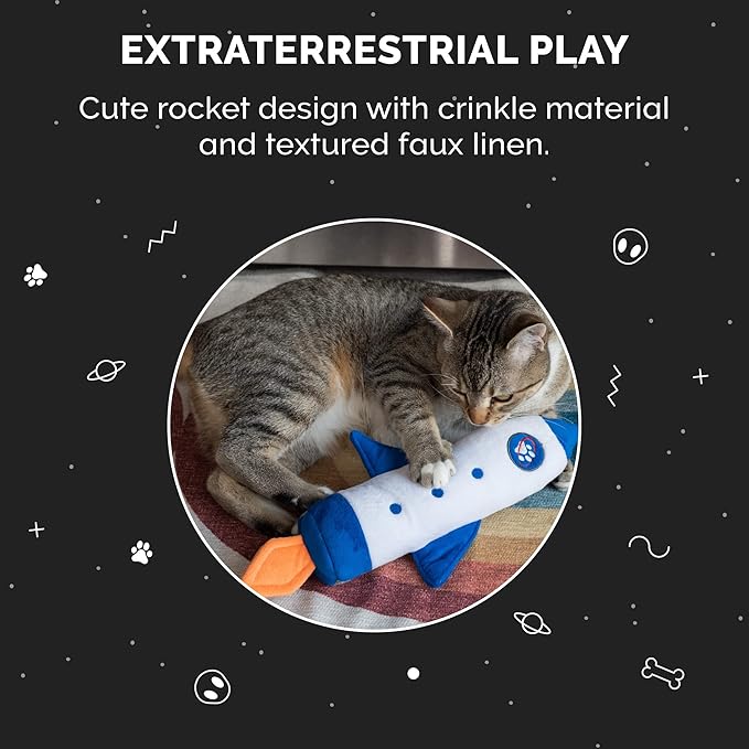 Furhaven Plush Cat Toy w/ Catnip for Indoor Cats, Washable & Durable w/ Refillable Catnip Pocket - Rocket Kicker Plush Toy - White/Blue, One Size-PawvioPets