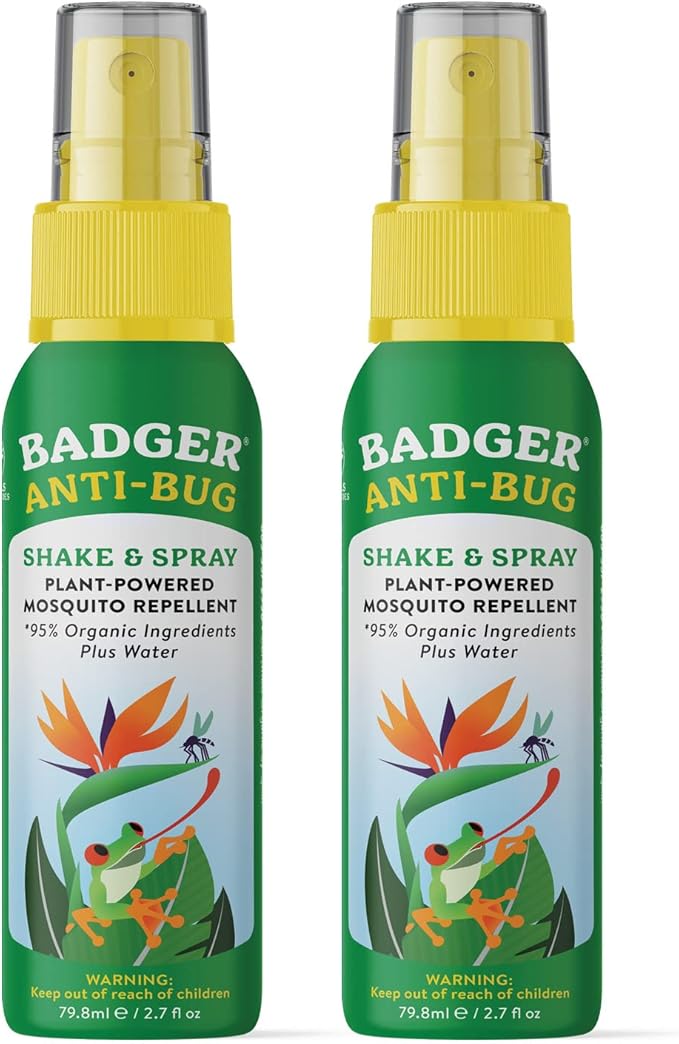 Badger Bug Spray Travel Size, Family Friendly All Natural Mosquito Repellent w/Organic Essential Oils, Smells Great, 3 Hours Effective, Deet-Free, Vegan, Travel Insect Repellent, 2.7 fl oz, 2-Pack-PawvioPets