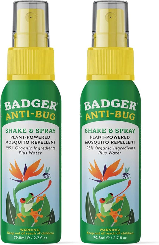 Badger Bug Spray Travel Size, Family Friendly All Natural Mosquito Repellent w/Organic Essential Oils, Smells Great, 3 Hours Effective, Deet-Free, Vegan, Travel Insect Repellent, 2.7 fl oz, 2-Pack-PawvioPets