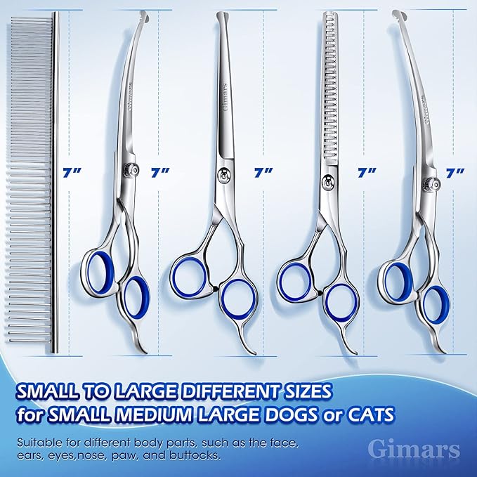 Gimars 7.0in Professional 4CR Stainless Steel Safety Round Tip 6 in 1 Dog Grooming Scissors Heavy Duty Titanium Coated Pet Grooming Scissor for Dogs, Cats and Other Animals-PawvioPets