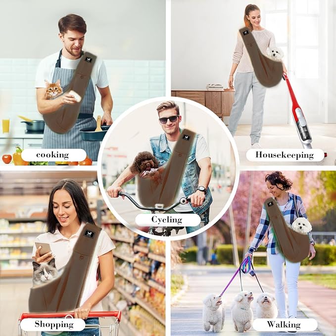 Dog & Cat Carrier Sling, Adjustable Soft Padded Shoulder Puppy Carrier, Hands-Free Dog Carrier Bag with Double Safety Buckles Premium Material for Outdoor Travel （Caramel, M）-PawvioPets