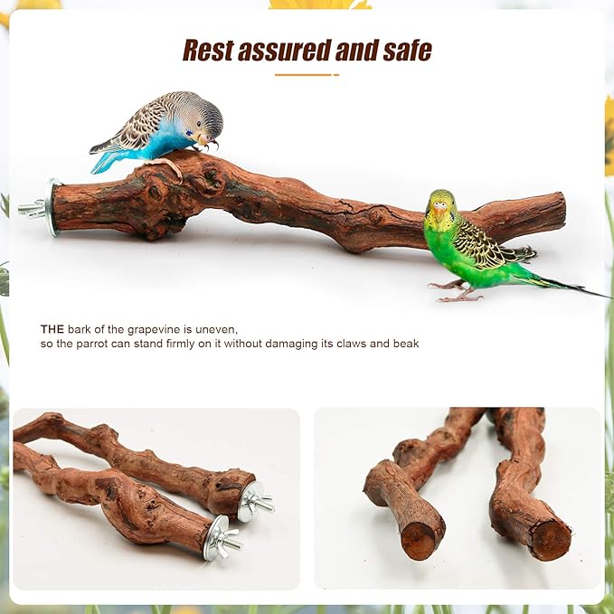 2 Packs Parrot Perch Stand,Natural Grapevine Wood Perch Parrots Cage Perch Toys Suitable for Small or Medium Parrots Parakeets Cockatiels Conures Lovebirds in Cage Accessories Supplies (Style-1)-PawvioPets