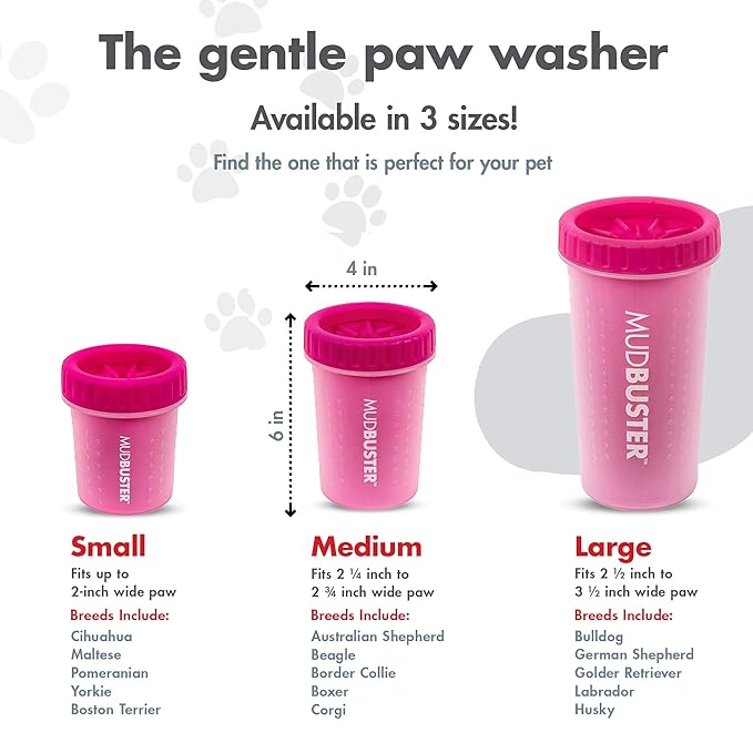 Dexas Pink Medium Dog Paw Cleaner, MudBuster - Premium Quality Pet Supplies and Dog Accessories for Dogs, Easy to Use, Mess Free, BPA Free, Patented Product-PawvioPets