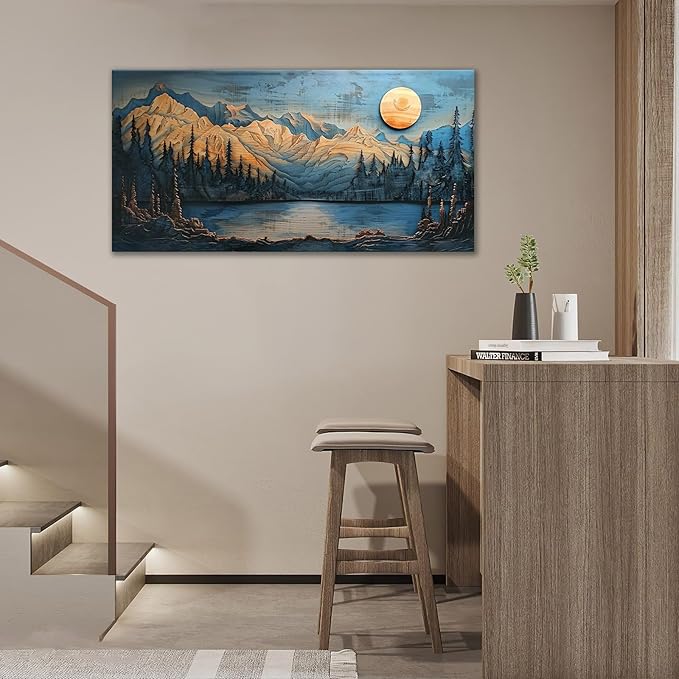 Extra Large Wall Art Mountain Forest Canvas Living Room Cabin Country Pictures Framed Prints Oversize Wall Decor Big Painting Artwork for Bedroom Dining Office Home 60"x30"-PawvioPets