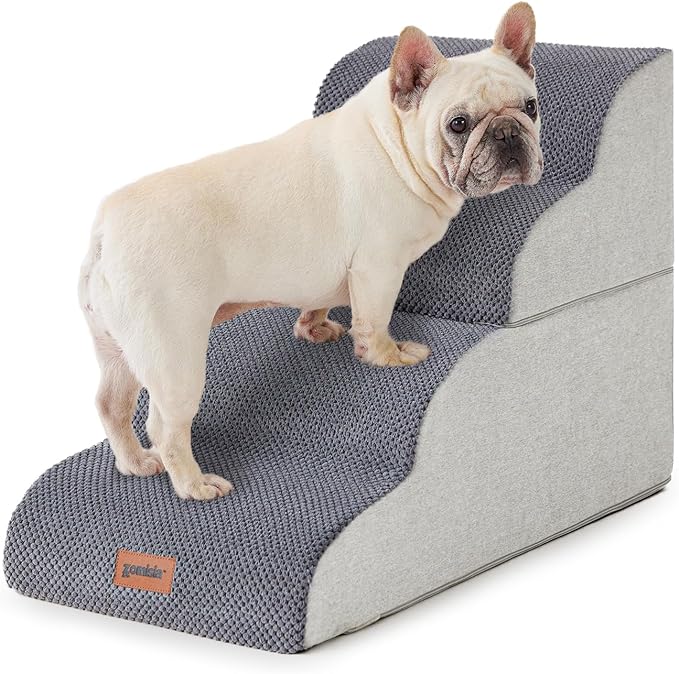 Dog Stairs Ramp for Bed 19.7" H - Pet Stairs for Small to Medium Dogs to Get on Bed and Couch, 35D Foam Dog Steps with Non-Slip Bottom Grey, 4 Steps-PawvioPets