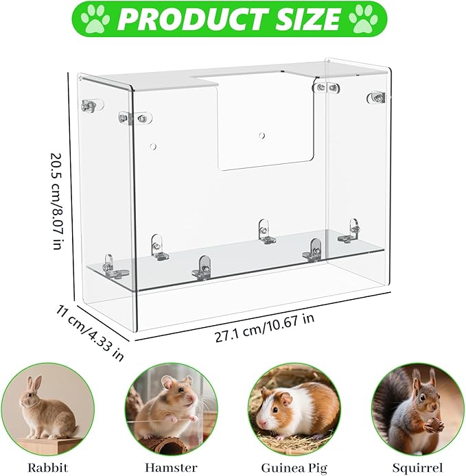 Acrylic Rabbit Hay Feeder with Lid, Transparent Hanging Food Dispenser Hay Feeder for Bunny Rabbits Guinea Pig Cage Chinchillas Hamsters Small Pets and Animals（Medium-PawvioPets