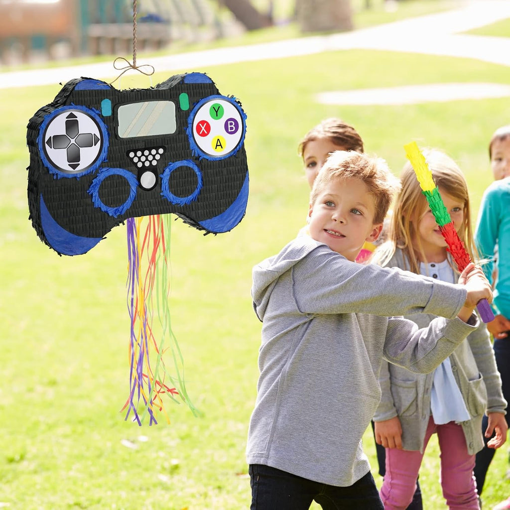 WERNNSAI Video Game Piñata - Game Controller Piñata Bundle with Blindfold and Bat for Boys Kids Piñata Gaming Theme Party Decoration Supplies Pull String Piñata for Birthday Party Celebration Blue