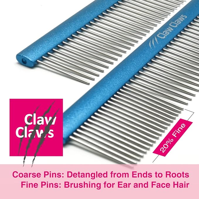 7.5" Greyhound Oval Grooming Comb – Blue Aluminum Spine, Stainless Steel Teeth Comb for Long-Haired Dogs & Cats, Removes Mats, Tangles, and Loose Fur – Lightweight for Long Time Deshedding-PawvioPets