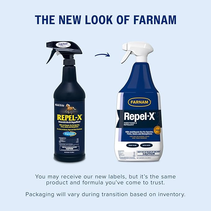 Farnam Repel-X Ready-To-Use Fly Spray, Insecticide And Repellent For Horses And Dogs, 32 Fluid Ounces, 1 Quart Bottle With Trigger Sprayer-PawvioPets