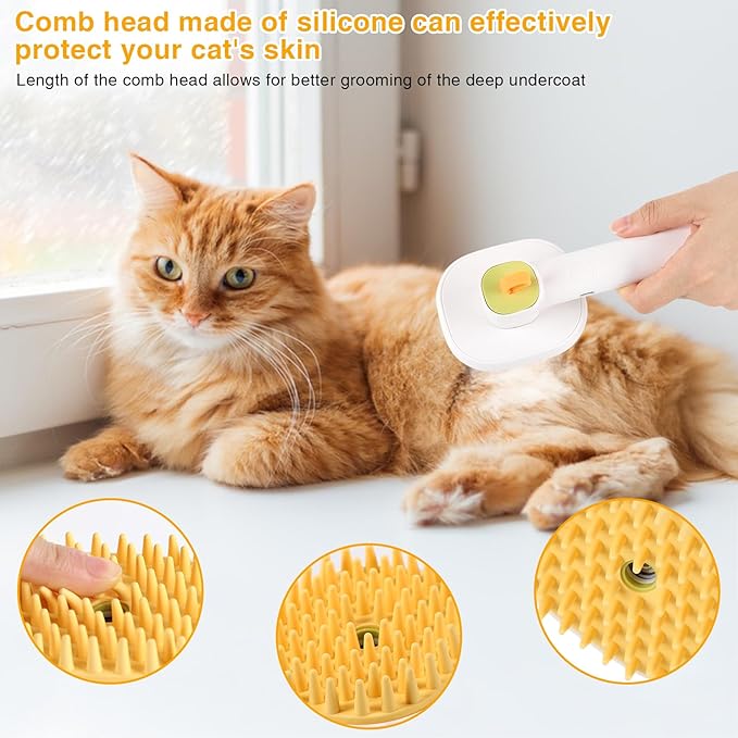 3-in-1 Cat & Dog Steam Brush – USB Rechargeable Spray Grooming Comb with Silicone Teeth – Anti-Static, Shedding Control & Massaging for All Hair Types Long/Short Hair Pets (Green)-PawvioPets