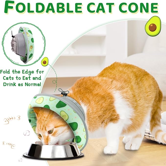 Cat Cone Collar Soft to Stop Licking, Adjustable, Foldable Lightweight Kitten Cones After Surgery Recovery for Cats & Kittens, Cat Cone Alternative (Light Green, M)-PawvioPets