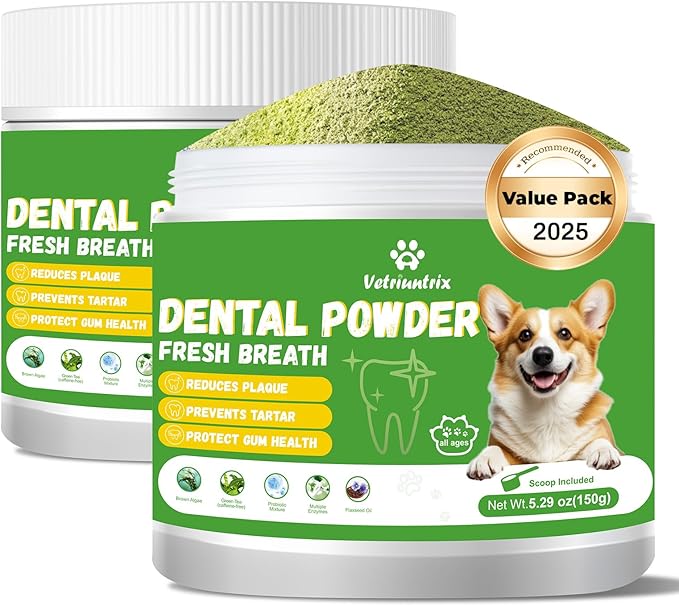 Dog Dental Care Powder - Plaque & Tartar Control with Natural Enzymes, Teeth Cleaning Powder for Dogs with Probiotic, Bad Breath Treatment for Small Medium Large Dogs-PawvioPets