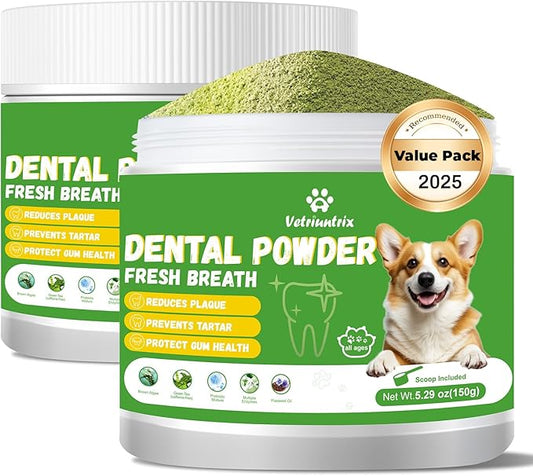 Dog Dental Care Powder - Plaque & Tartar Control with Natural Enzymes, Teeth Cleaning Powder for Dogs with Probiotic, Bad Breath Treatment for Small Medium Large Dogs-PawvioPets