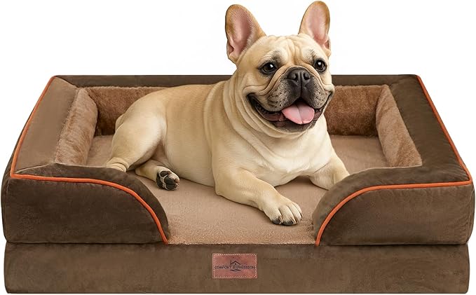 Comfort Expression Small Dog Beds Waterproof Orthopedic Foam Dog Sofa Beds for Medium Dogs Comfy Pet Bed with Washable Removable Cover & Non-Slip Bottom(Small,Brown)-PawvioPets