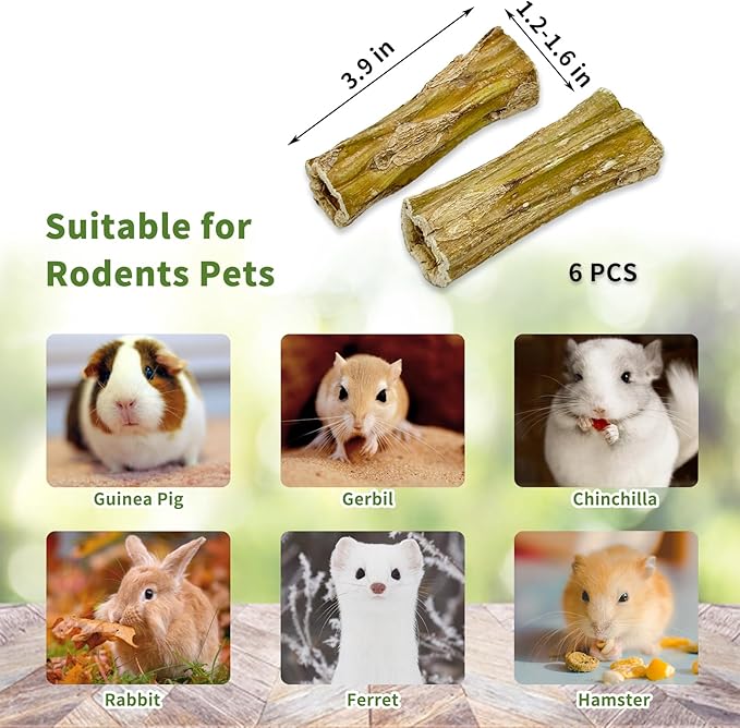 Fhiny Rabbit Chew Toys, 6 PCS 3.9" Natural Papaya Wood Chew Sticks Guinea Pig Treats for Dental Care Bunny Treats for Rabbits Small Pet Molar Snacks for Bunny Guinea Pig Chinchilla Hamster Gerbil-PawvioPets