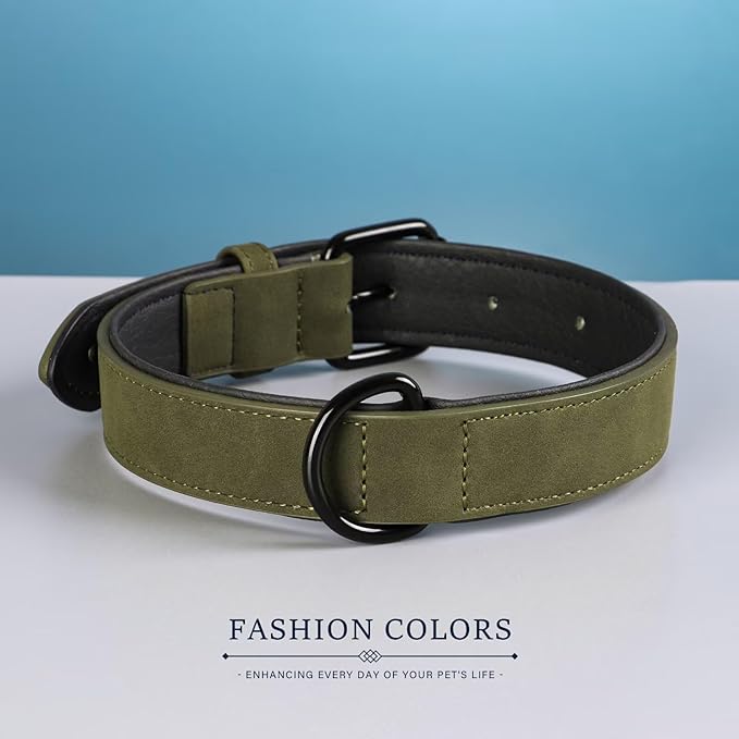Didog Soft Padded PU Leather Dog Collar, Breathable and Adjustable Dog Collar for Large Dogs, Comfortable for Daily Walk, Dark Green, XL Fit Neck 17-21"(44-71 lbs)-PawvioPets