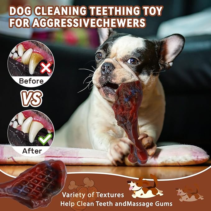 Dog Chew Toys for Aggressive Chewers, Indestructible Dog Toy for for Medium/Large Breed, Tough Nylon Teething Bone Toy to Keep Them Busy,Bacon and Real Beef Flavor (Beef Flavor, 1 Pack)-PawvioPets
