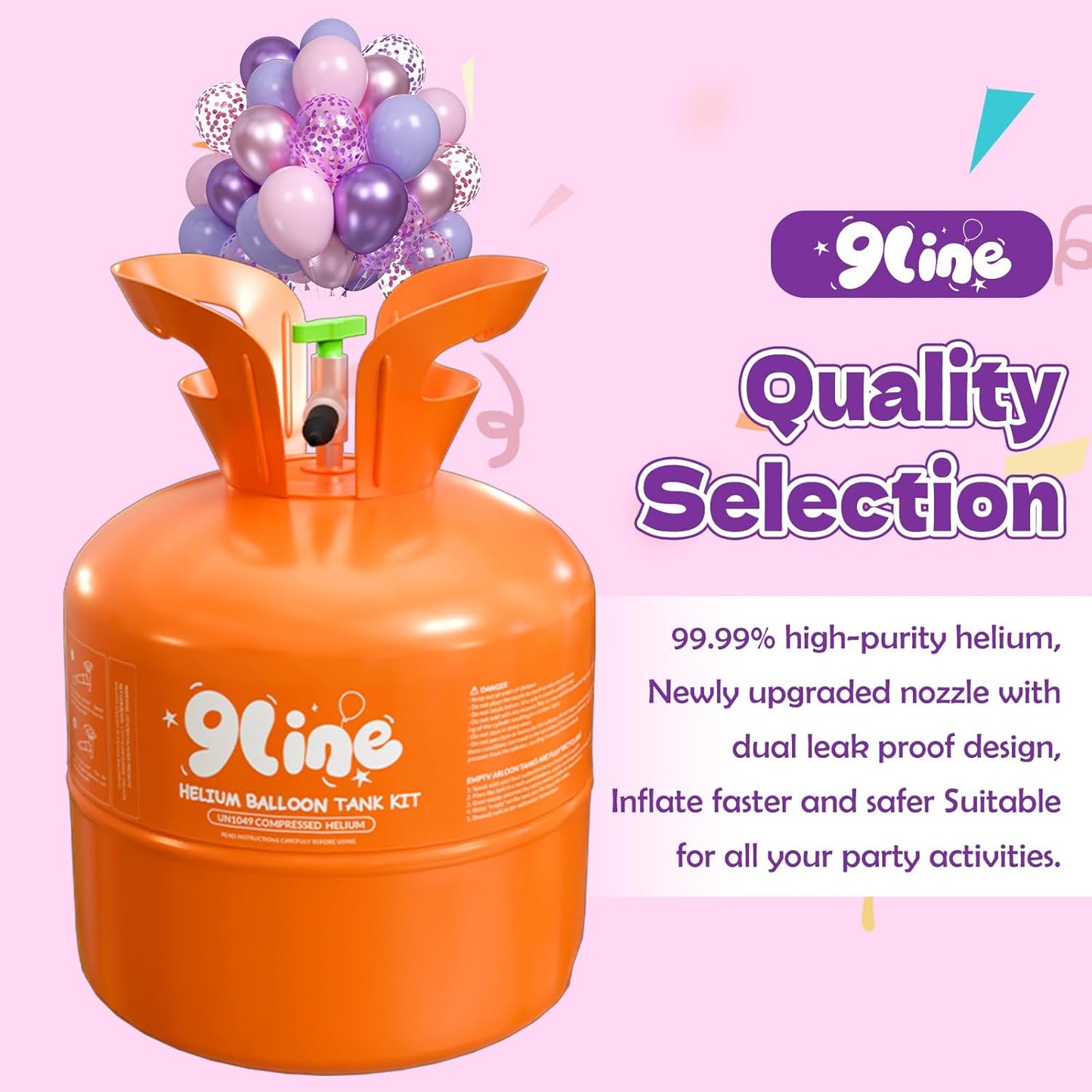9Line 13L Helium Tank Up To 50 Latex Balloons,Helium Tank For Balloons At Home,50 12-Inch Pink&Purple Latex Balloons, 6Foil Balloons, 1Happy Birthday 5.9X3.6Ft Backdrop, 8 Accessory Tools
