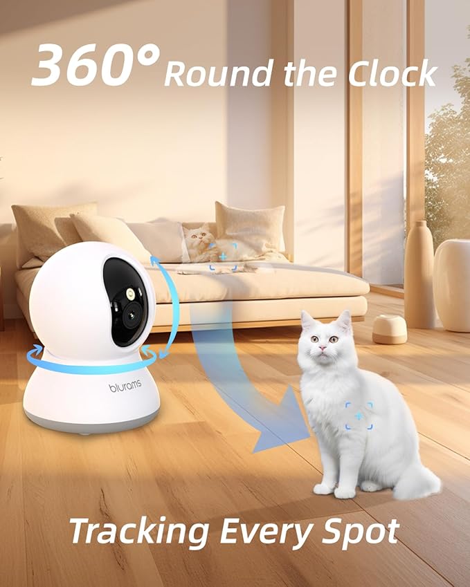 blurams Cameras for Home Security, 2K Pet Camera with Phone App, 5GHz/2.4GHz Dual-Band, 360° PTZ Indoor Cameras, 2-Way Talk, Motion Tracking, Color/IR Night Vision, Cloud&SD, Works with Alexa (4Pack)-PawvioPets