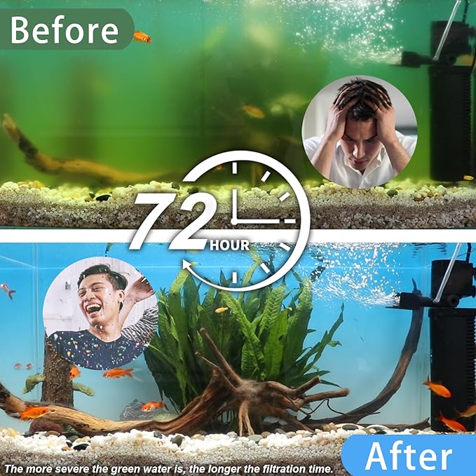 200GPH Aquarium Filter, U-V for Aquarium for 20-75 Gal Tank, Submersible Pump Filter for Green Water and Algae Clean, Ultra-Silent Green Killing Machine with Fish Tank Deodorization-PawvioPets