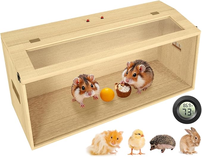 32" Hamster Habitat Enclosure, Top Opening Lockable Roof Door, Gerbil Dwarf Hamster Cage with Hygrometer, Chewproof Syrian Hamster Cage for Mice, Small Animal, (Wooden, 32" L x 16" W x 16" H)-PawvioPets