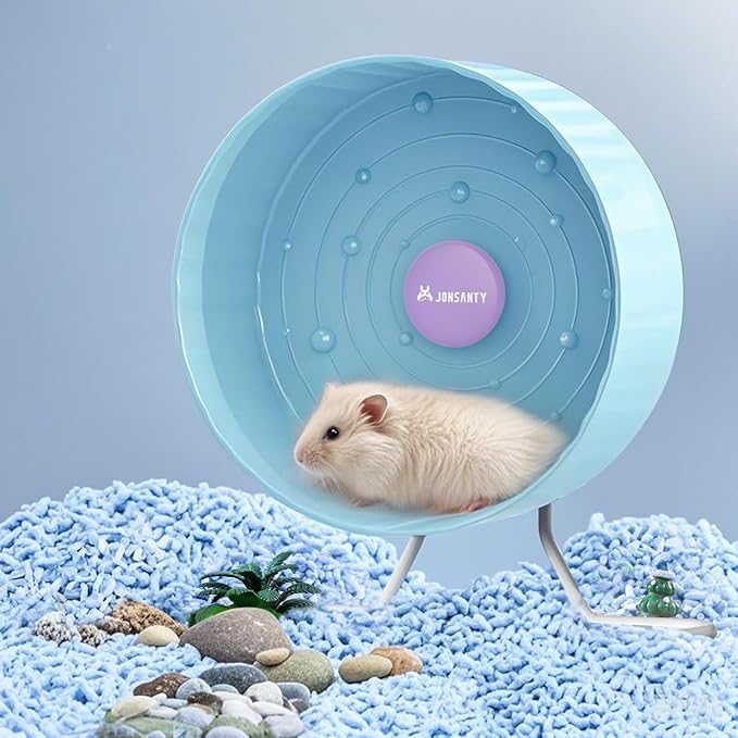 8.4" Silent Hamster Wheel, Non-Slip Track, Exercise, Release Stress, Relieve Anxiety, Adjustable Height Stand, for Syrian Dwarf Hamster, Gerbil, Mice, Other Small Medium Sized Pets, Blue-PawvioPets