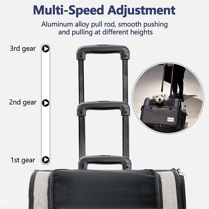 Dog Travel Bag with Removable Rolling Wheels, Airline Approved Pet Carrier, Foldable Cat Bag with Breathable Mesh, Pet Stroller(Grey)-PawvioPets