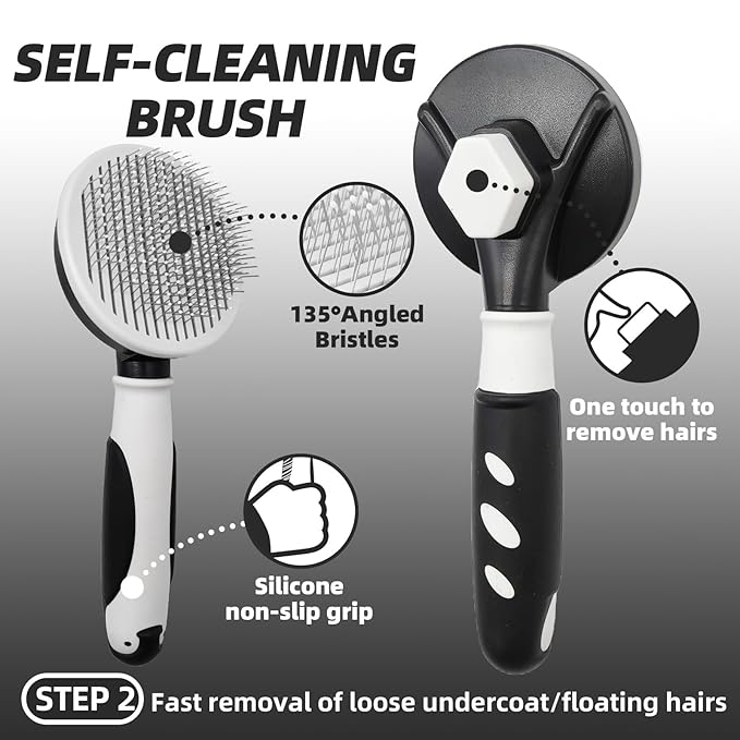 Dog Brush for Shedding, 7 PCS Dog Grooming Brush Kit, Undercoat Rake, Slicker Brush, Deshedding Comb, Bath Brush, Nail Clipper for Long & Short Haired Dogs & Cats, Black-PawvioPets