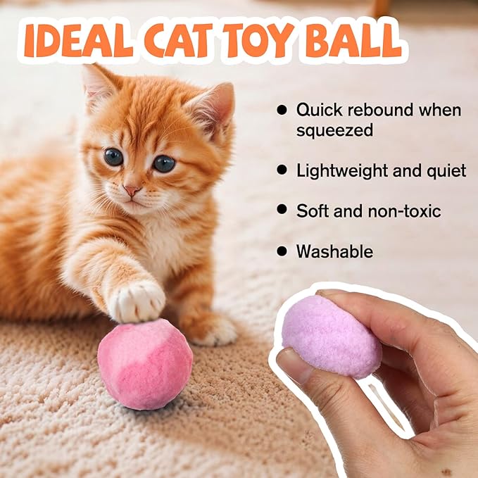 20Pcs 1.6" Cat Toy Balls, Soft Kitten Pom Pom Toys, Plush Interactive Playing Quiet Ball Cats Favorite Toy, DIY Craft Decorations, Training and Sensory Enrichment-PawvioPets