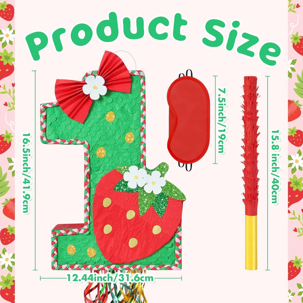 WERNNSAI Berry First Pinata - Sweet One Birthday Party Decorations Strawberry Party Game Number 1 Pinata for Baby Shower Theme Party Favor With Blindfold