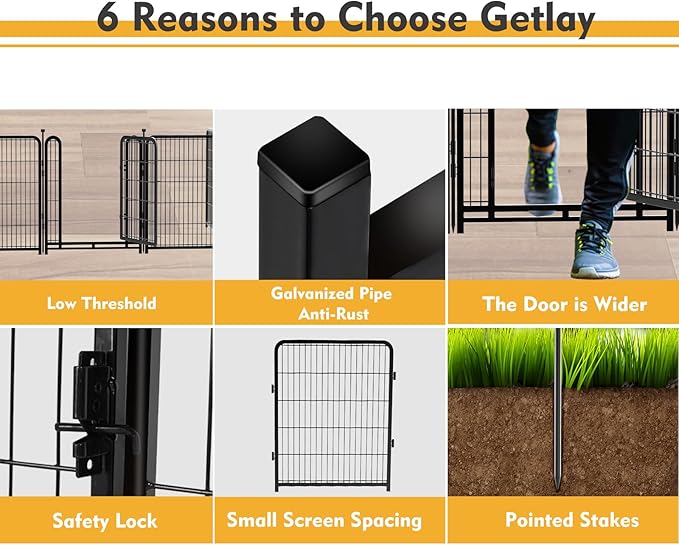 Dog Playpen 32 inch(H) 4 Panels Dog Fence Outdoor for Yard. Metal Dog Pen Heavy Duty Pet Puppy Exercise Pen for Rv Camping Garden Yard, Wide Door Low Threshold Dog Fence Total 8.9 Ft(L)-PawvioPets