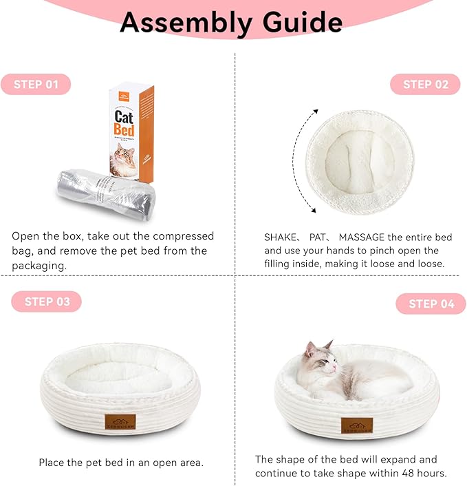 20in Cream Round Cat Dog Bed Gift for Large Medium Small Dogs Cats, Machine Washable Sleeping Sofa, Non-Slip Bottom Breathable Soft Calming Pet Cuddler for Indoor/Outdoor/Car/Cage-PawvioPets