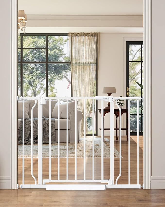 29"-40" Baby Gate for Stairs, Auto Close Stroller Friendly Dog Gate Indoor for Doorways, Pressure Mounted Baby Gate, Easy Walk Through Gate for Children & Pets, White-PawvioPets