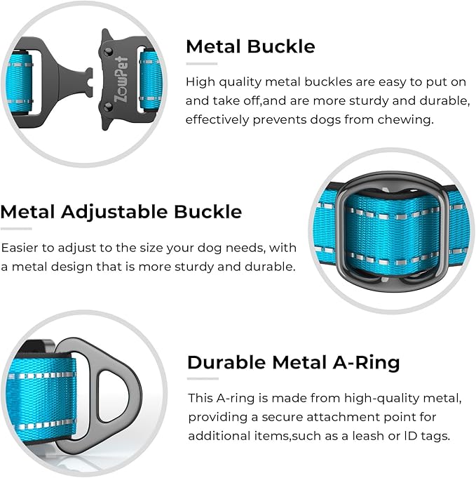 2025 Upgrade Airtag Dog Collar, Reflective Dog Collar with Airtag Holder, IP68 Waterproof| Metal Buckle| Ultra-Durable| Comfortable Padded, GPS Dog Collars for Medium Large Dogs (Blue,L)-PawvioPets