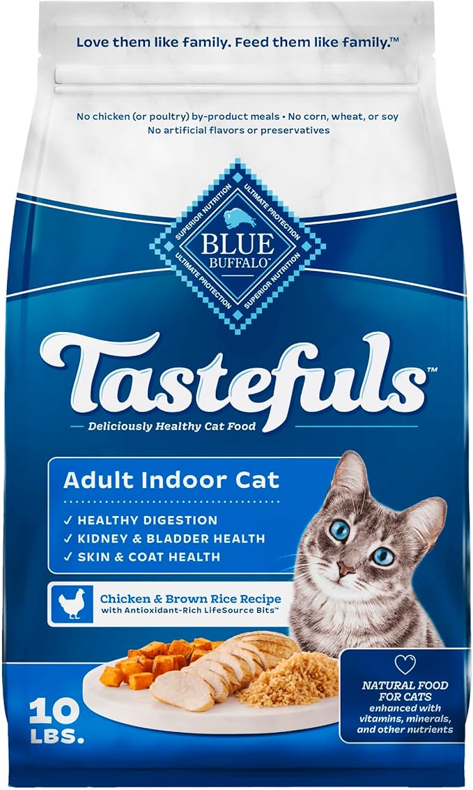 Blue Buffalo Blue Tastefuls Natural Adult Indoor Cat Chicken & Brown Rice Recipe Food for Cats 10 lb-PawvioPets