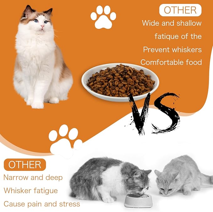 6 Pack Cat Food Bowl, Ceramic Cat Bowls, Anti Whisker Fatigue Cats Bowl Set, 5.9 Inches Shallow Wide Kitten Plates for Food and Water-PawvioPets