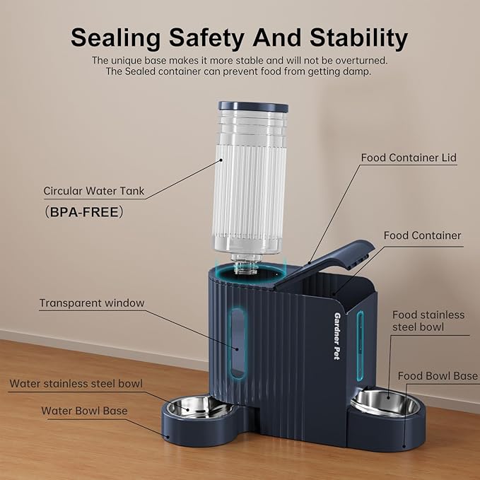 Gardner Pet Automatic Gravity Cat Food Feeder and Water Dispenser Stainless Steel Two-in-One Set Large Capacity Dispenser for Pets Dogs, Puppies, Kittens-PawvioPets