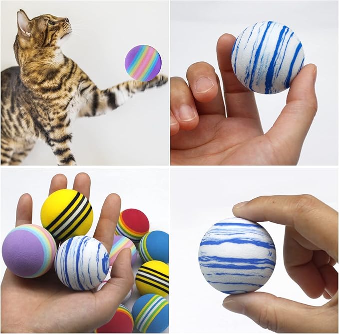 BLMHTWO 12PCS Rainbow Cat Toys, EVA Foam Balls 1.65inch Lightweight Colorful Interactive Pet Balls for Cats, Kittens, Puppy (6 Colors)-PawvioPets