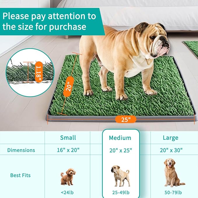 Dog Grass Pad with Tray 25"X20" - Portable Dog Litter Box for Balcony/Patio, Indoor/Outdoor Artificial Turf Pet Potty for Puppy Training, with Washable Pee Pad and Fake Grass Mat-PawvioPets