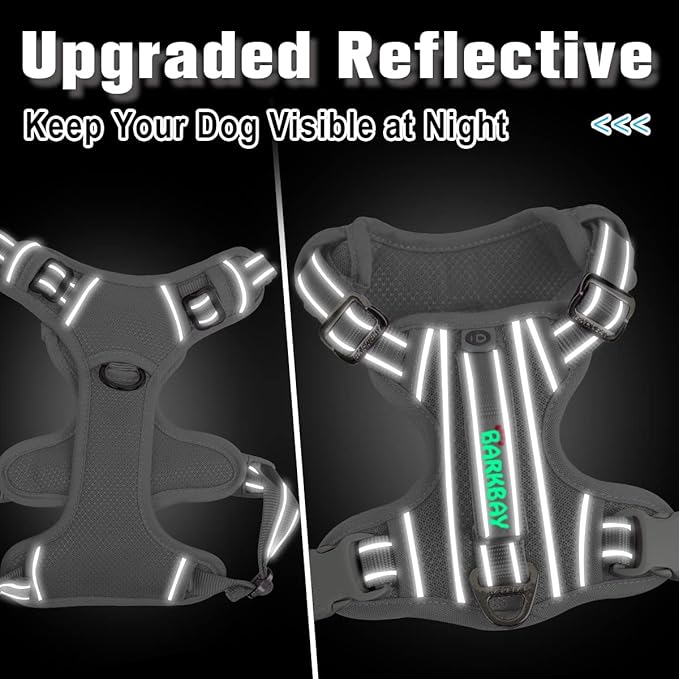 BARKBAY Dog Harness No Pull with ID Tag Pocket - Heavy Duty, Reflective, Easy Control for Large Dogs(Grey,L)-PawvioPets